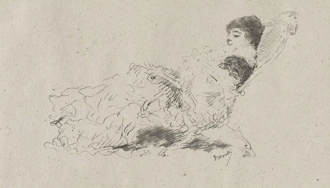 The Artists Daughter Eleonora Reclining On A Chaise Longue Wall Art by Domenico Morelli - High-Resolution Digital Print