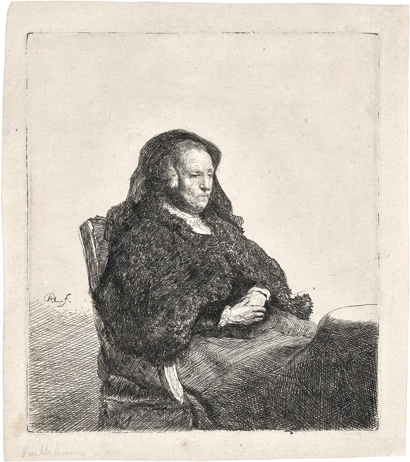 The Artists Mother Seated At A Table Looking Right Wall Art by Rembrandt van Rijn - High-Resolution Digital Print