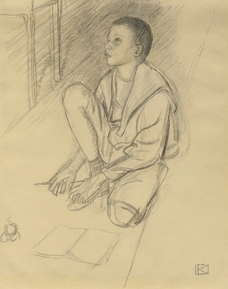 The Artists Son Wolf Crouching On The Floor
