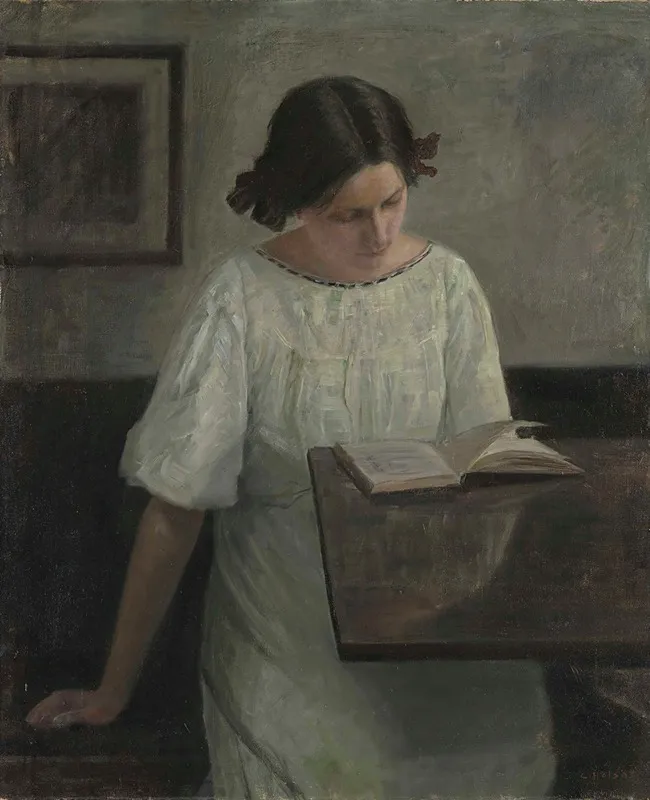 The Artists Wife In White Reading Wall Art by Carl Holsøe - High-Resolution Digital Print