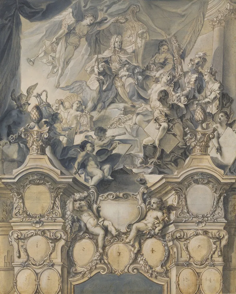 The Arts And Powers Pay Homage To Emperor Charles Vi Wall Art by Johann Evangelist Holzer - High-Resolution Digital Print