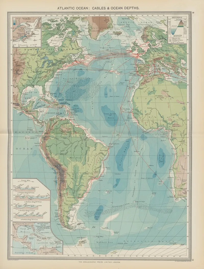 The Atlantic Ocean Cables And Ocean Depths