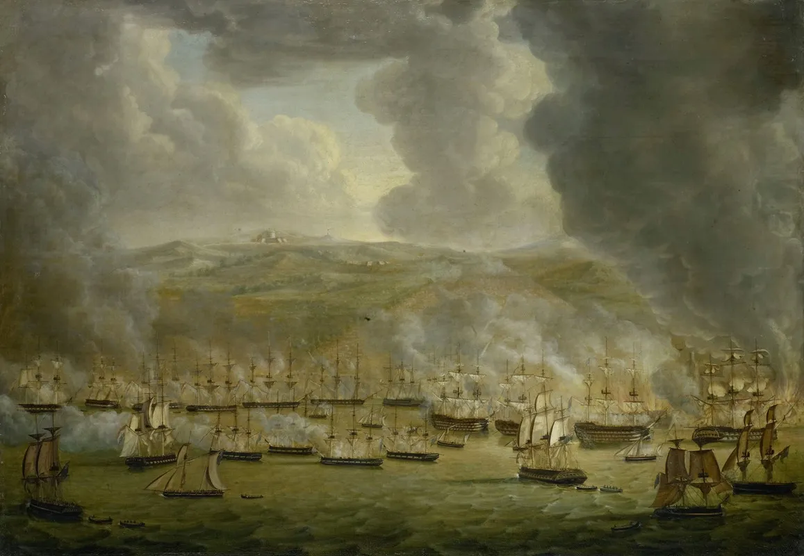 The Attack Of The Combined Anglo Dutch Squadron On Algiers 1816 Wall Art by Gerardus Laurentius Keultjes - High-Resolution Digital Print