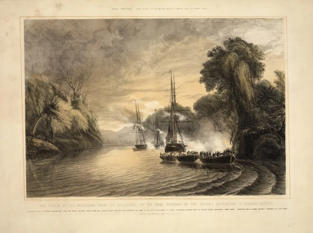 The Attack Of The Mexicans From The Chapperal On The First Division Of The Naval Expedition To Tabasco Mexico Wall Art by Sarony, Major &amp; Knapp Lith. - High-Resolution Digital Print