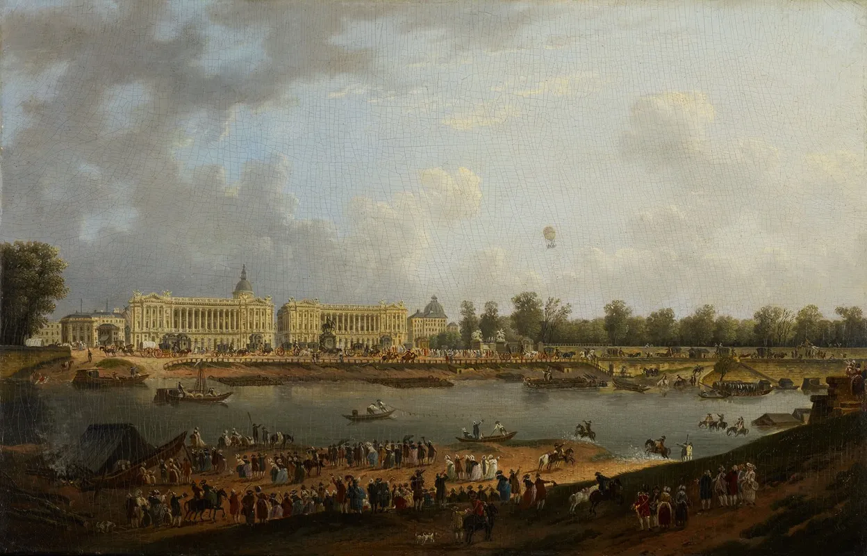 The Balloon Flight Of Jacques Charles Over The Place De La Concorde Paris Wall Art by Pierre Antoine de Machy - High-Resolution Digital Print