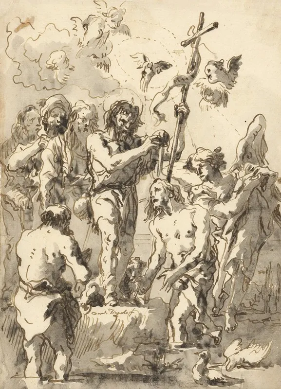 The Baptism Of Christ With Two Ducks In The Water At Lower Right