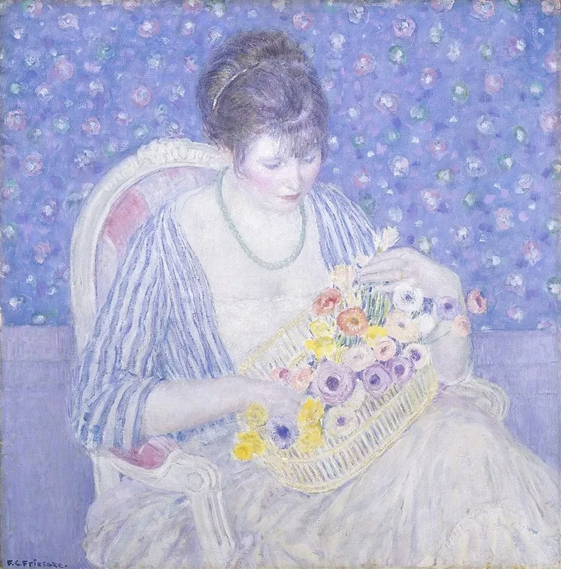 The Basket Of Flowers Wall Art by Frederick Carl Frieseke - High-Resolution Digital Print
