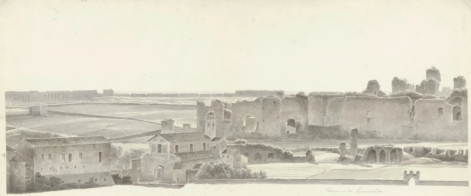 The Baths Of Caracalla And Two Capitals From The Villa Mattei In Rome