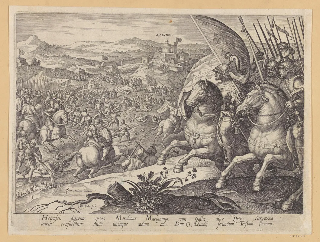 The Battle Of Labadia Di Sena And St Abonda Wall Art by Stradanus - High-Resolution Digital Print