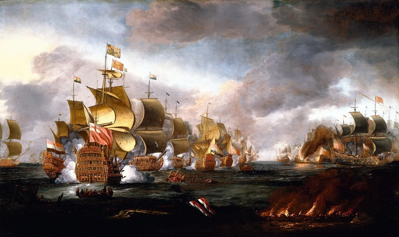 The Battle Of Lowestoft 3 June 1665 Engagement Between The English And Dutch Fleets Wall Art by Adriaen van Diest - High-Resolution Digital Print