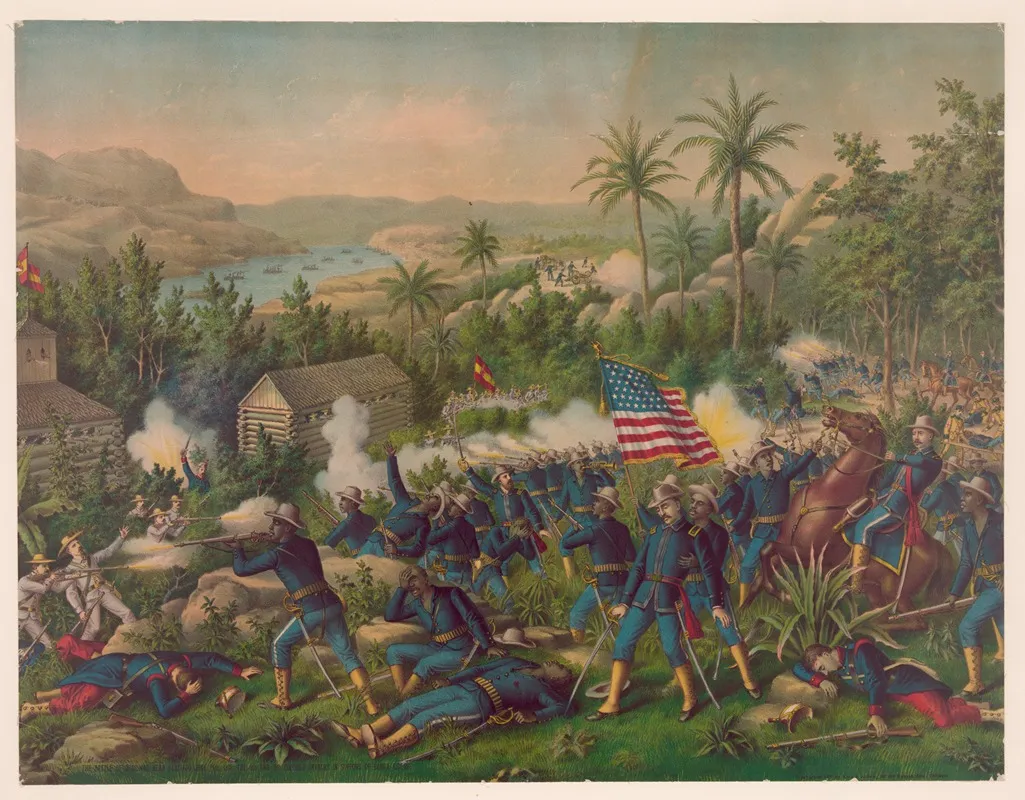 The Battle Of Quasimas Near Santiago June 24th 1898 The 9th And 10th Colored Cavalry In Support Of Rough Riders Wall Art by Kurz &amp; Allison - High-Resolution Digital Print