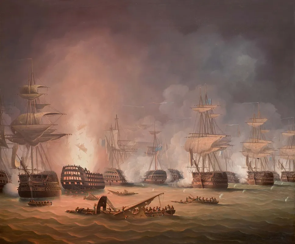 The Battle Of The Nile 1 August 1798 Wall Art by Thomas Buttersworth - High-Resolution Digital Print