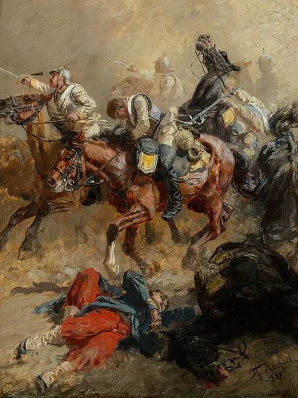 The Battle On Horseback Wall Art by Theodor Rudolf Rocholl - High-Resolution Digital Print