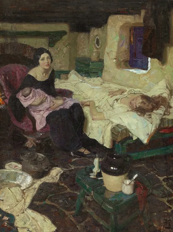 The Beautiful Mid Wife The Baby And The Beautiful Mother Wall Art by Dean Cornwell - High-Resolution Digital Print