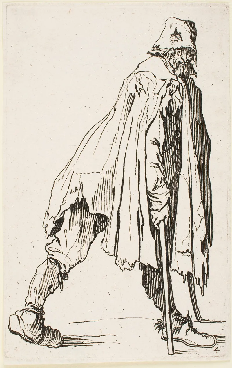 The Beggar On Crutches Wearing A Hat