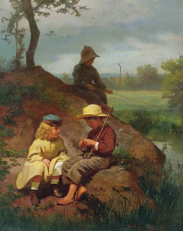 The Biddle Children Fishing On The Schuylkill Wall Art by George Cochran Lambdin - High-Resolution Digital Print