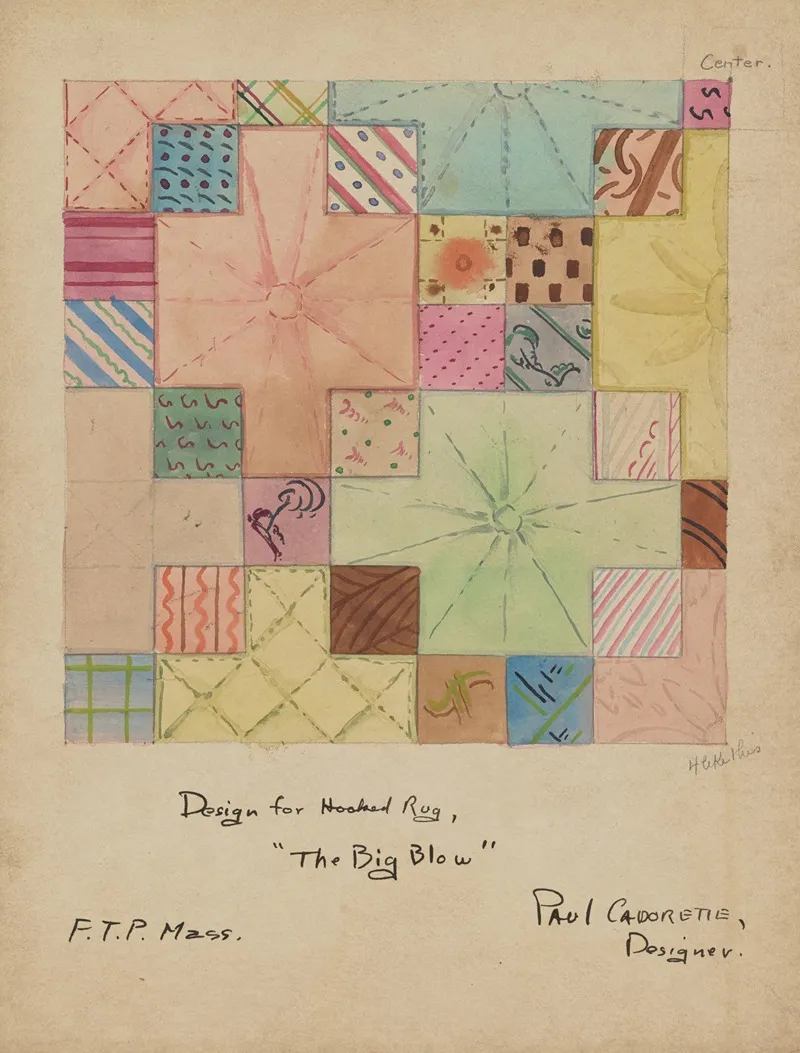 The Big Blow Sketch No 3 Design For Hooked Rug Wall Art by Paul Cadorette - High-Resolution Digital Print