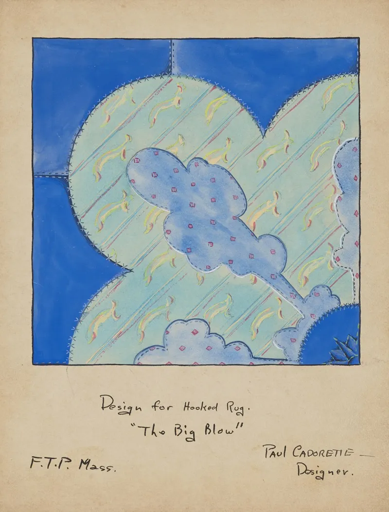 The Big Blow Sketch No 4 Design For Hooked Rug Wall Art by Paul Cadorette - High-Resolution Digital Print