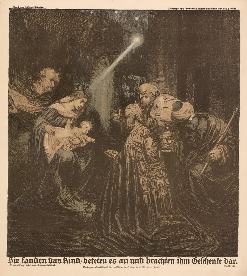 The Birth Of Jesus The Three Wise Men Wall Art by Joseph Huber-Feldkirch - High-Resolution Digital Print