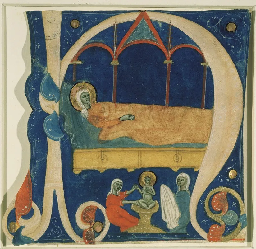 The Birth Of The Infant Christ And Mary Lying On A Bed