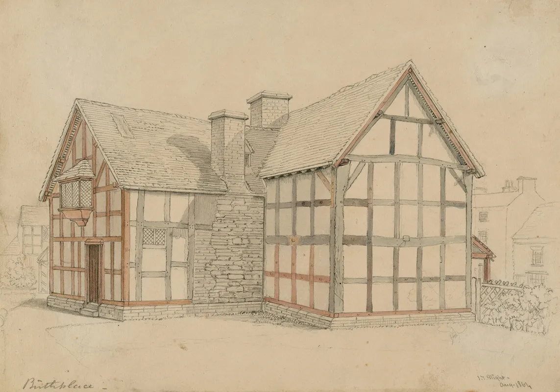 The Birthplace Exterior From Garden Wall Art by John Thomas Blight - High-Resolution Digital Print