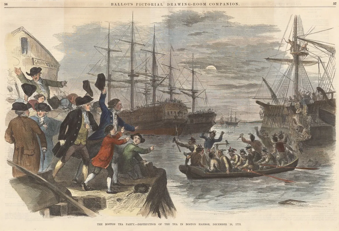 The Boston Tea Party Destruction Of The Tea In Boston Harbor December 16 1773 Wall Art by John Andrew - High-Resolution Digital Print