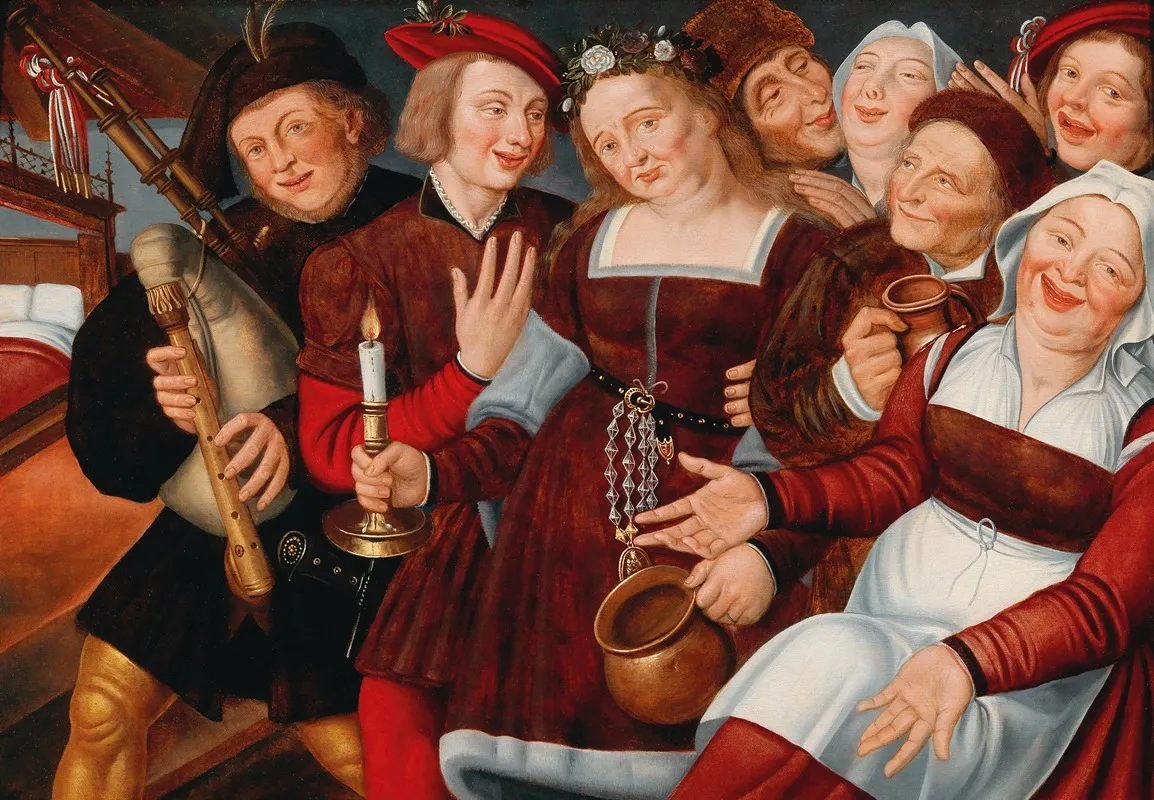 The Bride Being Led To The Bridal Bed Wall Art by Workshop of Jan Massys - High-Resolution Digital Print