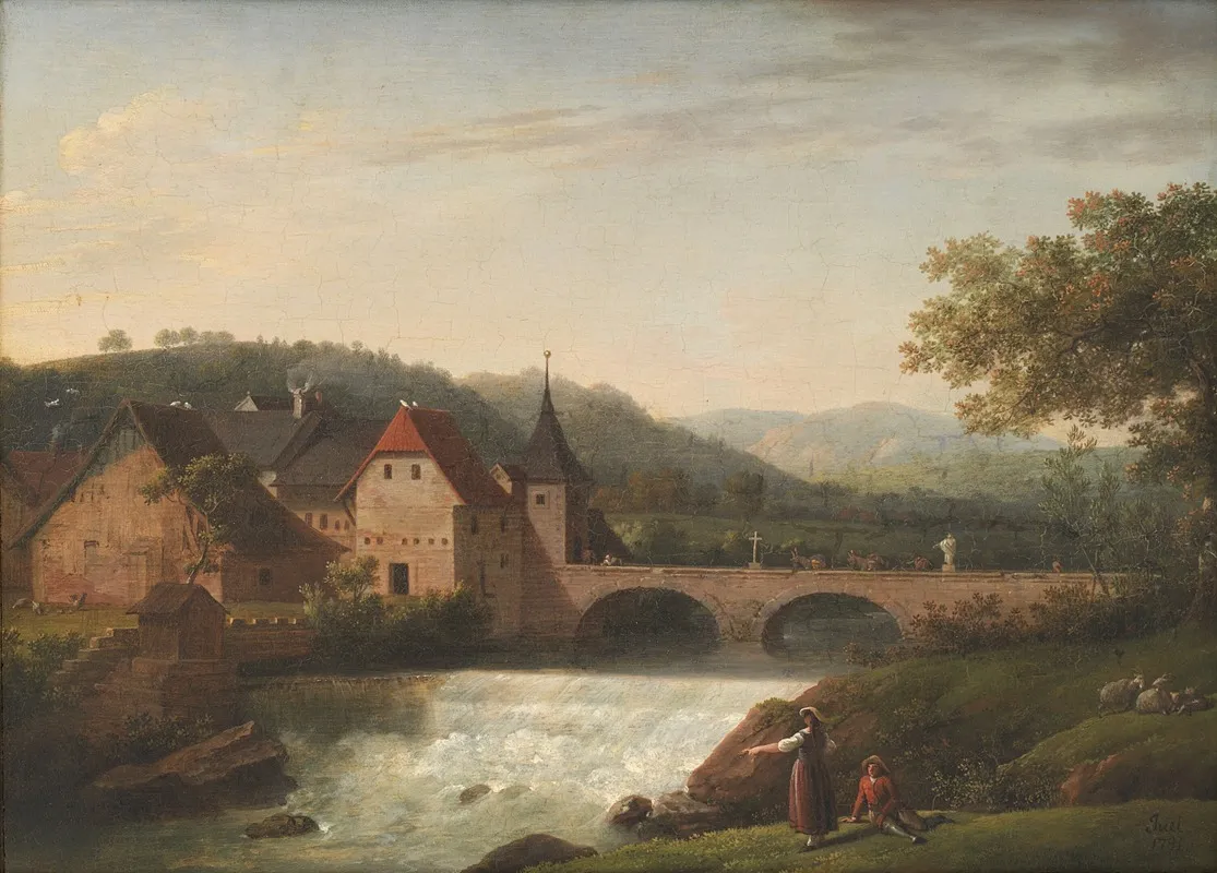 The Bridge And The Waterfall At Dornach Switzerland Wall Art by Jens Juel - High-Resolution Digital Print