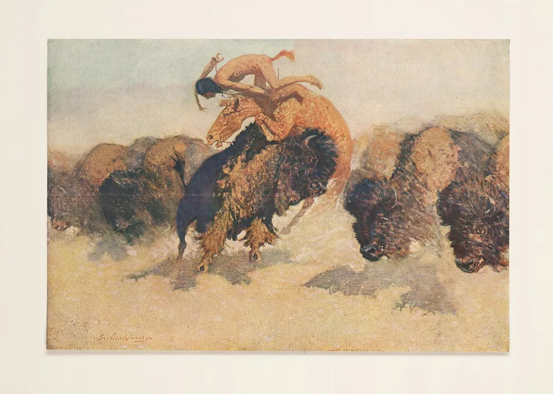 The Buffalo Runner Wall Art by Frederic Remington - High-Resolution Digital Print