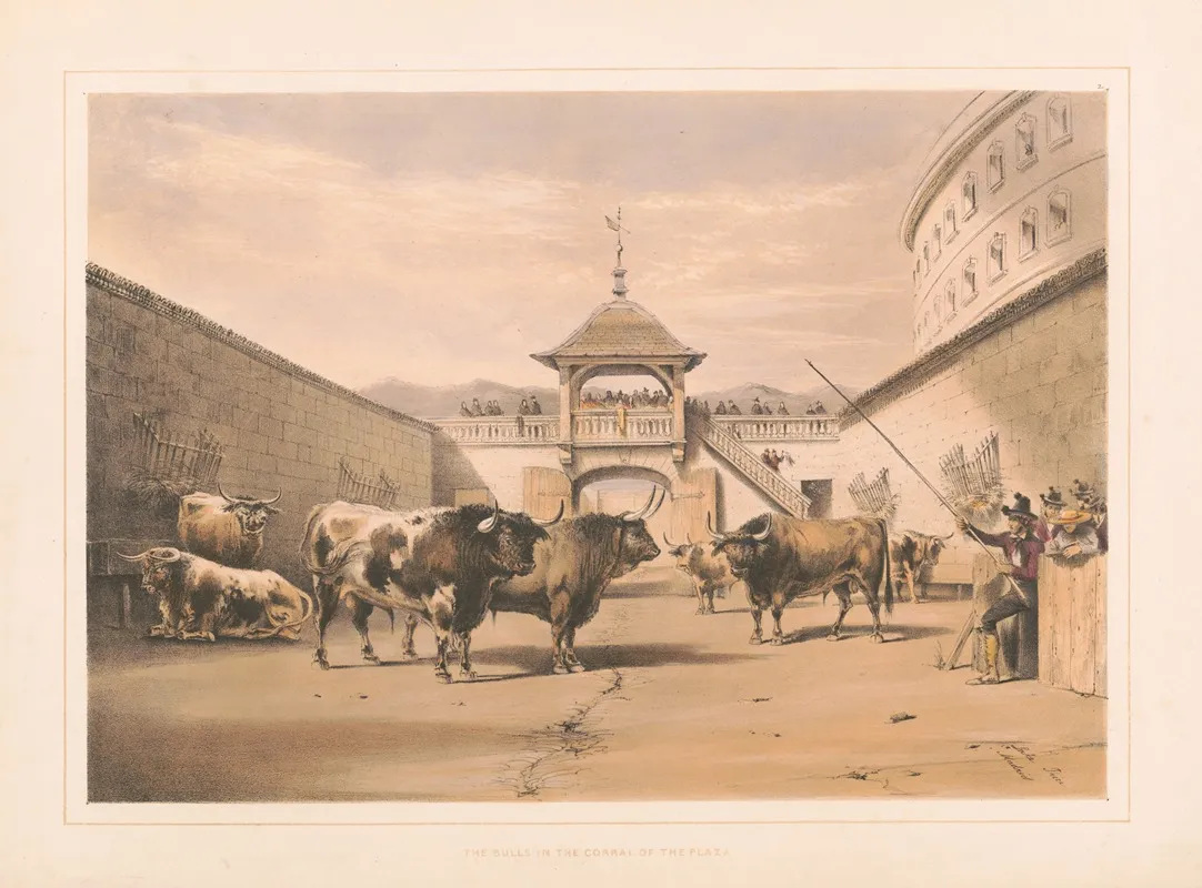 The Bulls In The Corral Of The Plaza Wall Art by William Henry Lake Price - High-Resolution Digital Print