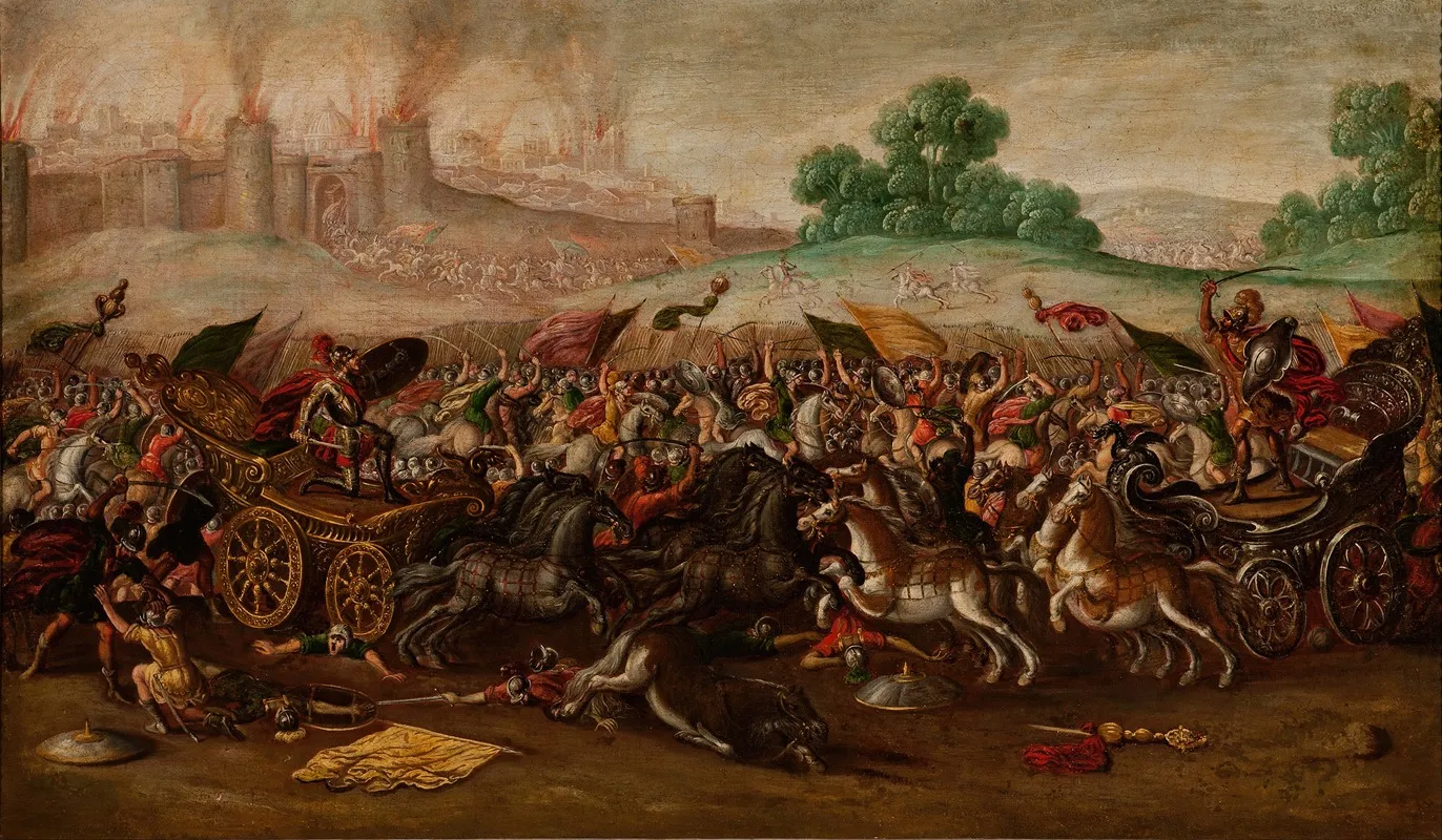 The Burning Of Jerusalem By Nebuchadnezzars Army Wall Art by Circle of Juan de la Corte - High-Resolution Digital Print