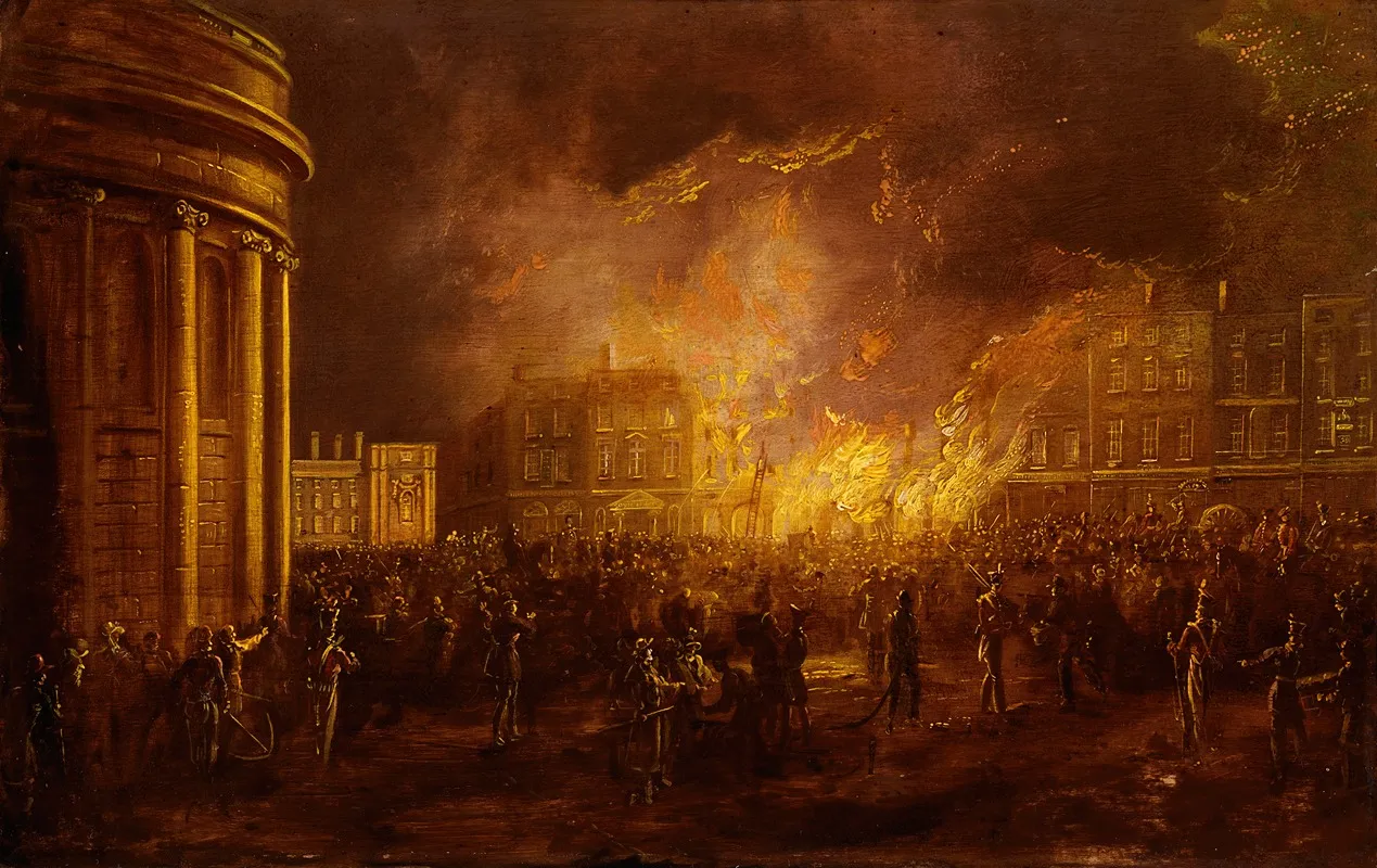 The Burning Of The Arcade In College Green Dublin Wall Art by William Sadler the Younger - High-Resolution Digital Print