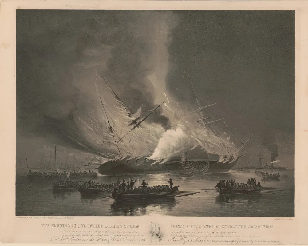 The Burning Of The United States Steam Frigate Missouri At Gibralter Augt 26th 1843 Wall Art by T.G. Dutton - High-Resolution Digital Print