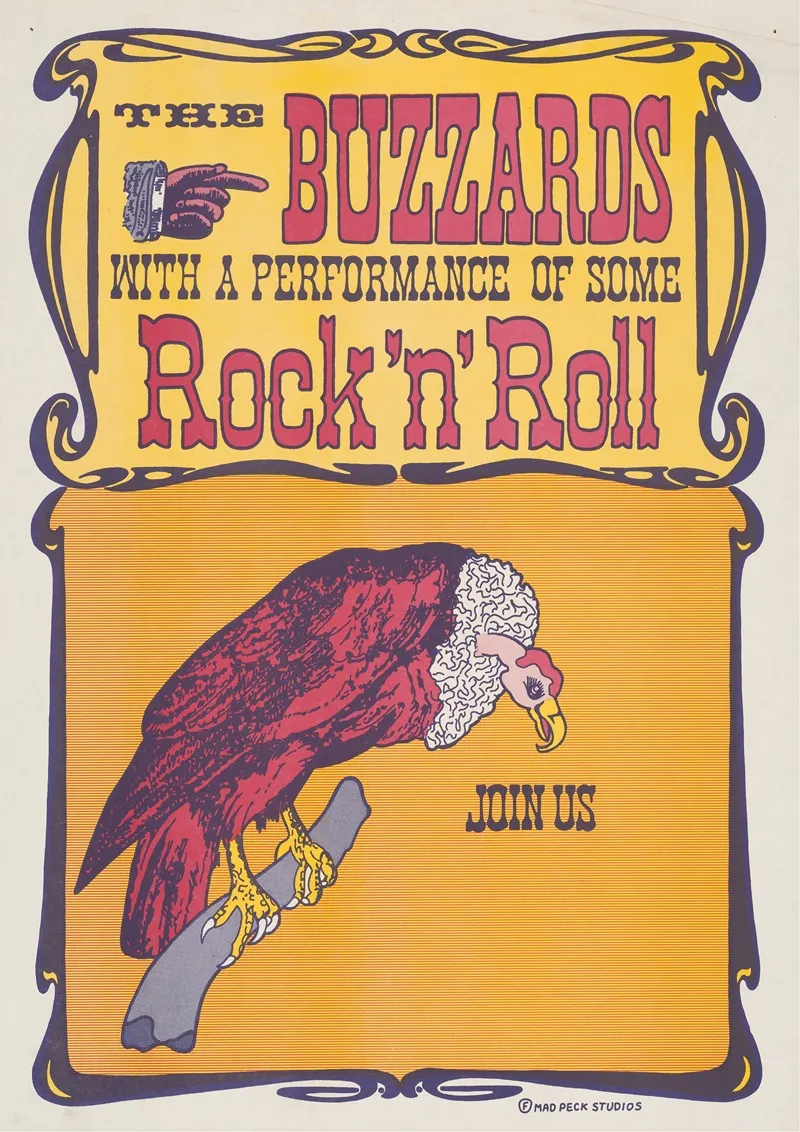 The Buzzards With A Performance Of Some Rocknroll Wall Art by Mad Peck Studios - High-Resolution Digital Print