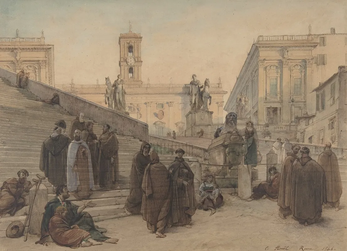 The Campidoglio Seen From The Staircase Of The Church Of The Aracoeli Rome At Sunset Wall Art by Charles-François Houel - High-Resolution Digital Print