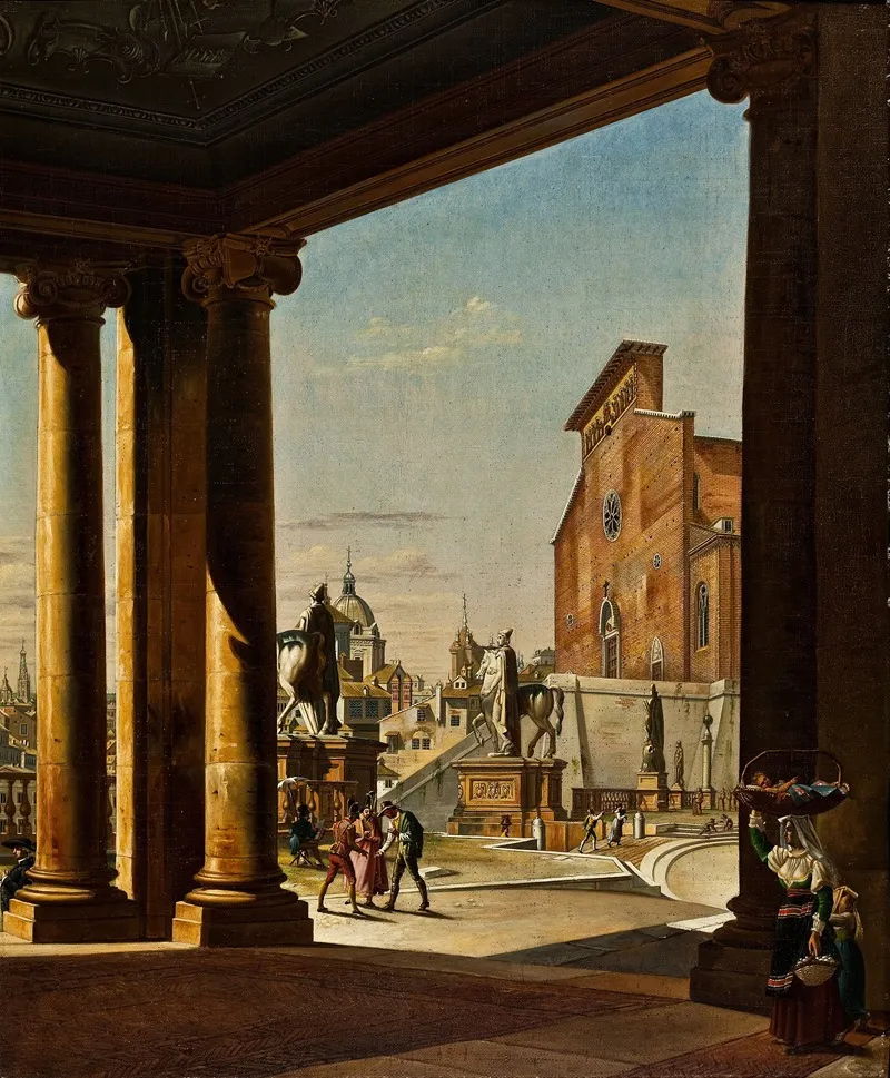 The Capitol In Rome From The Colonnade Of The Palazzo Dei Conservatori Wall Art by Ditlev Martens - High-Resolution Digital Print