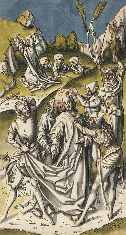The Capture Of Christ In The Background Christ On The Mount Of Olives Wall Art by Circle Of Hans Holbein The Elder - High-Resolution Digital Print