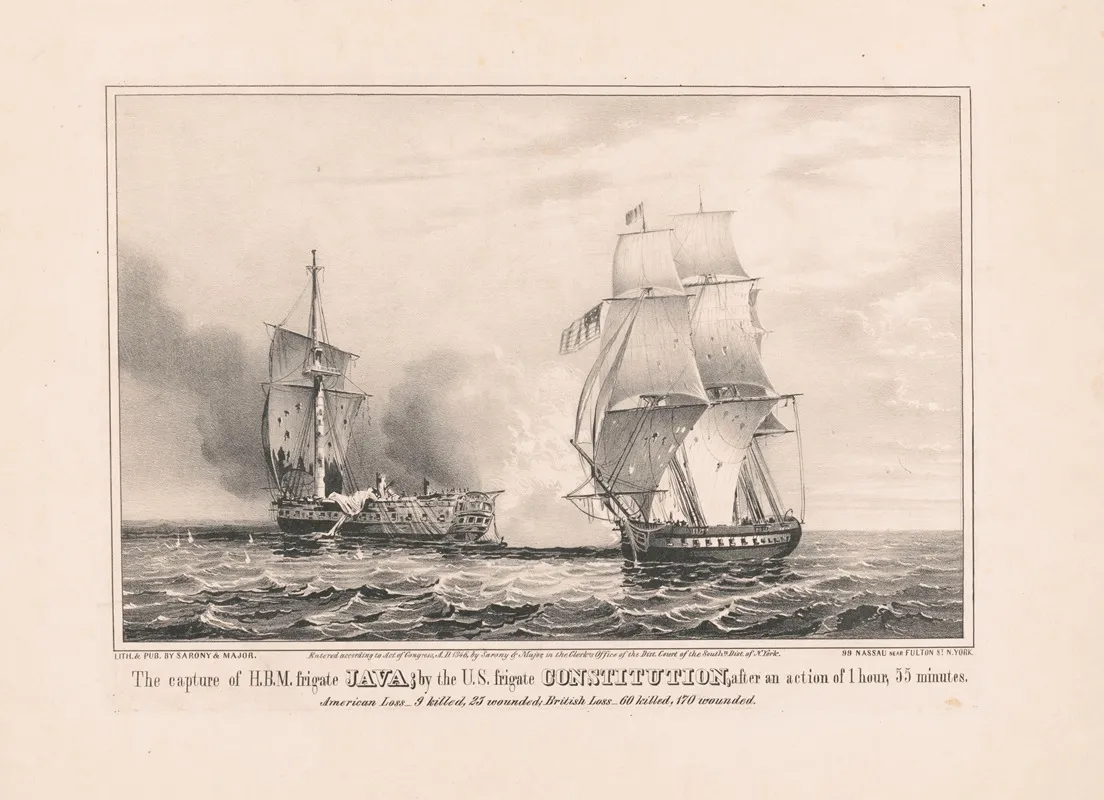 The Capture Of H B M Frigate Java By The U S Frigate Constitution After An Action Of 1 Hour 55 Minutes Wall Art by Sarony, Major & Knapp Lith. - High-Resolution Digital Print