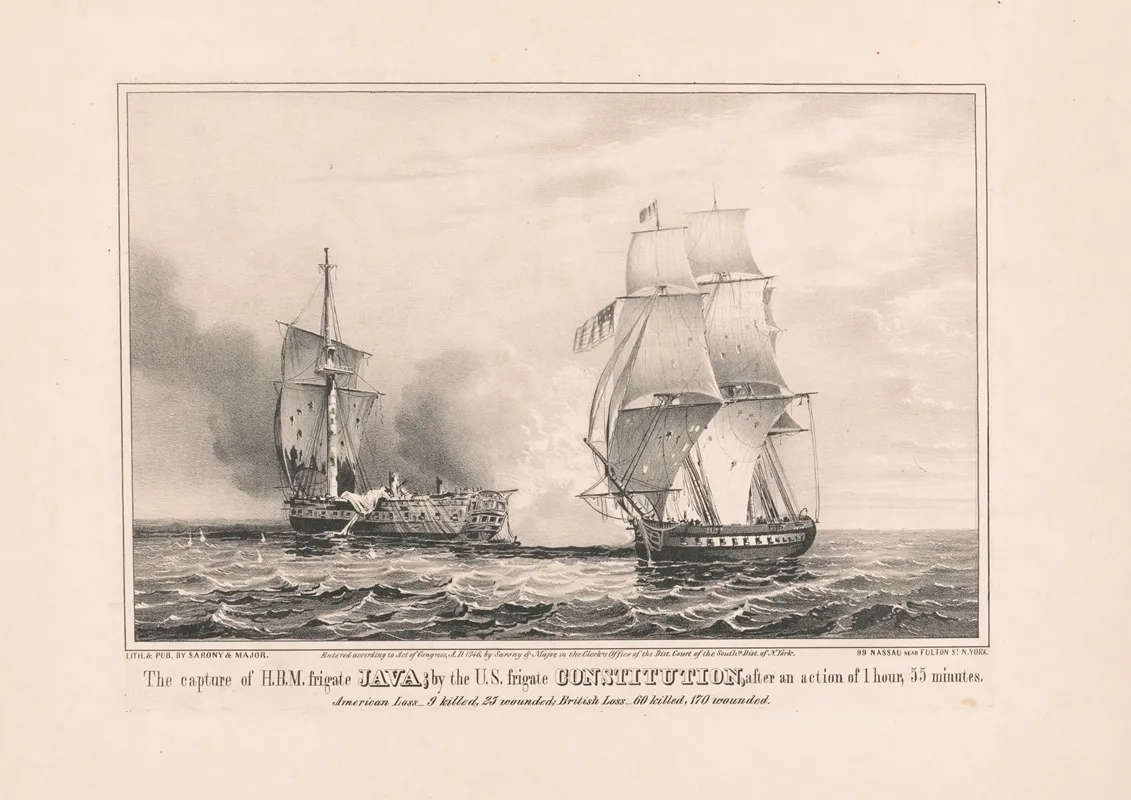The Capture Of Hbm Frigate Java By The U S Frigate Constitution After An Action Of 1 Hour 55 Minutes Wall Art by Sarony, Major & Knapp Lith. - High-Resolution Digital Print
