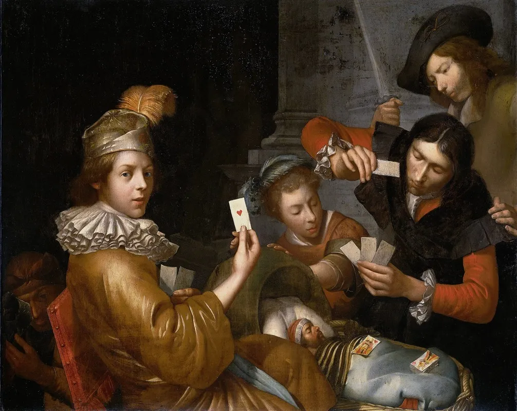 The Card Game On The Cradle Wall Art by Johannes van Wijckersloot - High-Resolution Digital Print