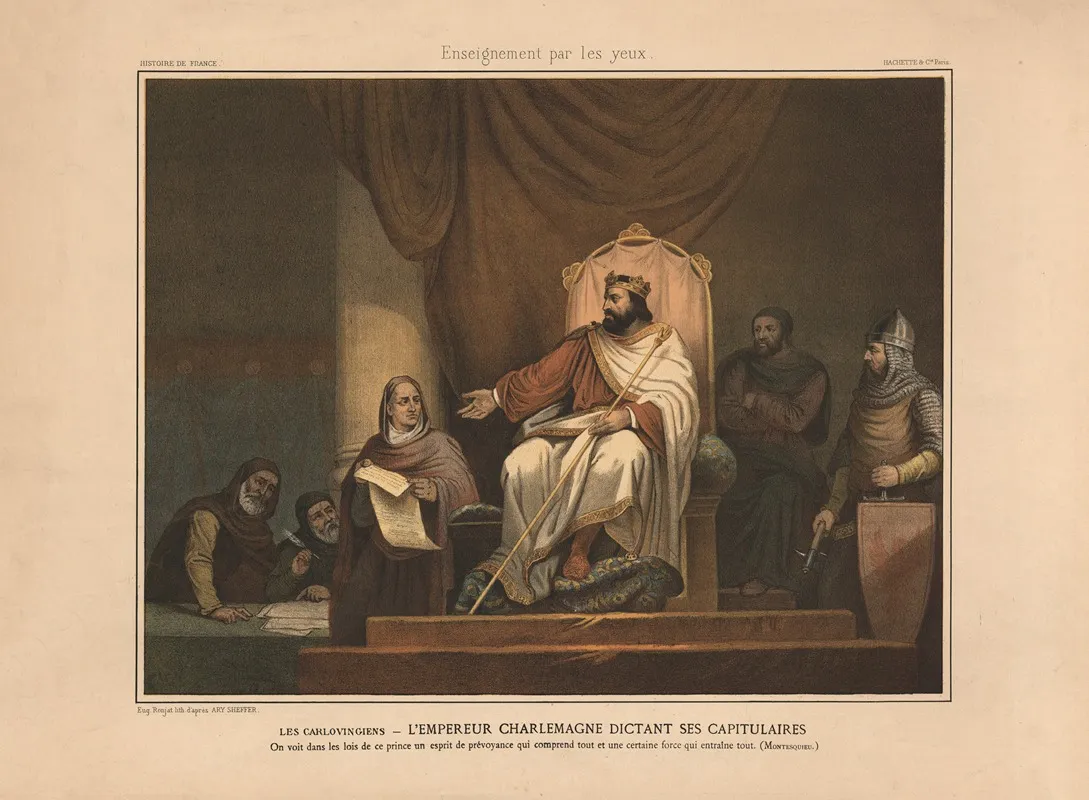 The Carolingians Emperor Charlemagne Dictating His Capitularies Wall Art by Ary Scheffer - High-Resolution Digital Print