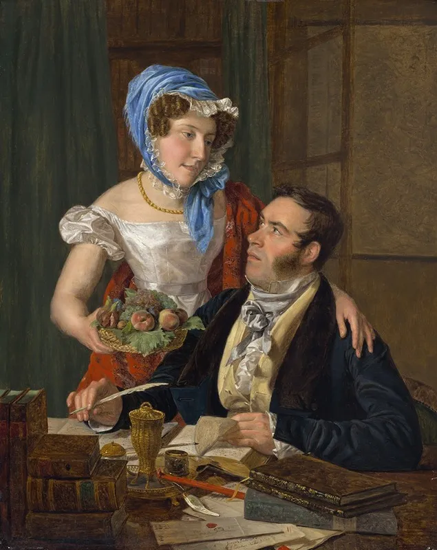 The Cartographer Professor Josef Juttner And His Wife Wall Art by Ferdinand Georg Waldmüller - High-Resolution Digital Print