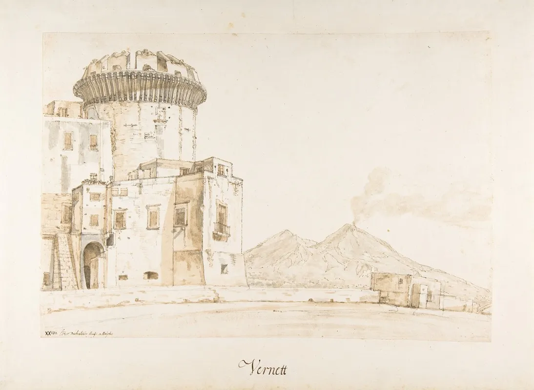 The Castel Nuovo In Naples With A View Of Mount Vesuvius