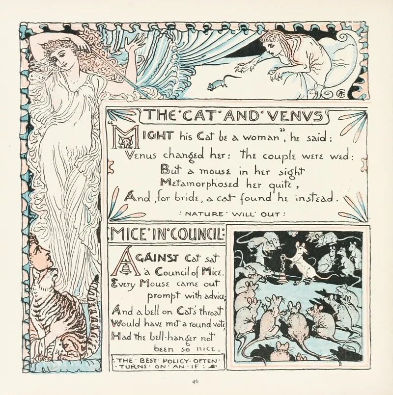 The Cat And Venus Mice In Council Wall Art by Walter Crane - High-Resolution Digital Print