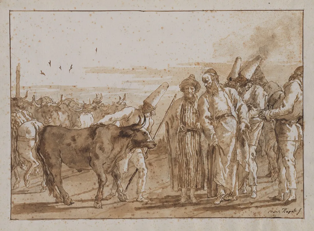 The Cattle Vendor 2 Wall Art by Giovanni Domenico Tiepolo - High-Resolution Digital Print