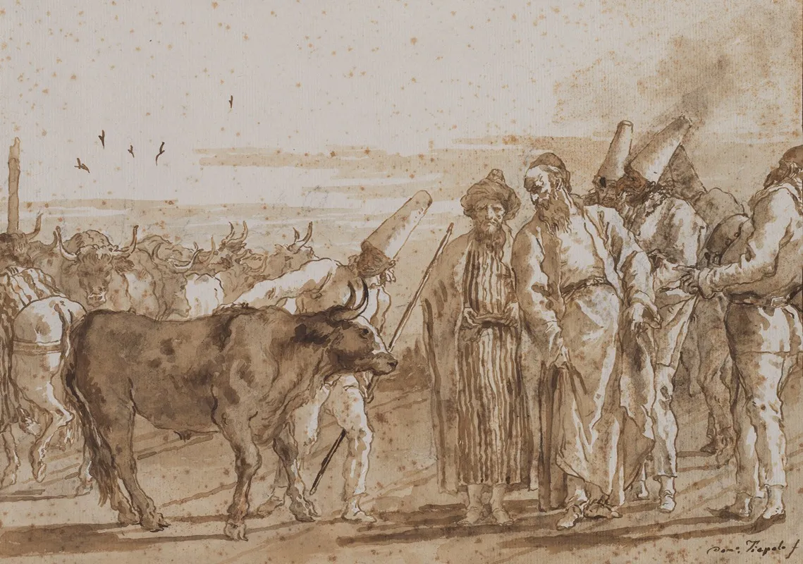 The Cattle Vendor Wall Art by Giovanni Domenico Tiepolo - High-Resolution Digital Print
