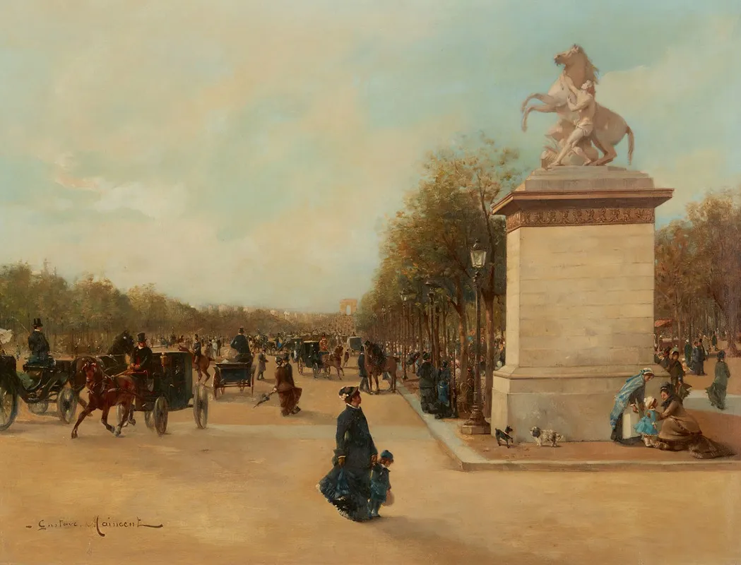 The Champs Elysees With The Tuileries And The Arc De Triumphe In The Distance Wall Art by Gustave Maincent - High-Resolution Digital Print