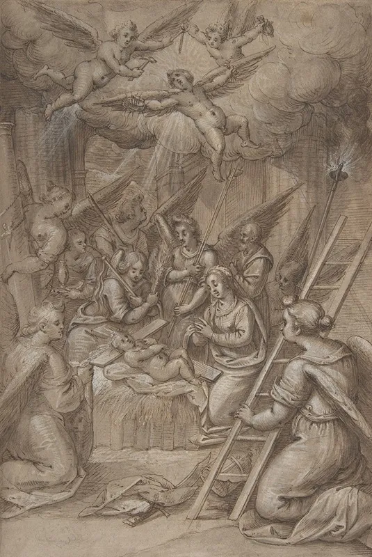 The Christ Child Adored By Angels Wall Art by Gottfried de Wedig - High-Resolution Digital Print