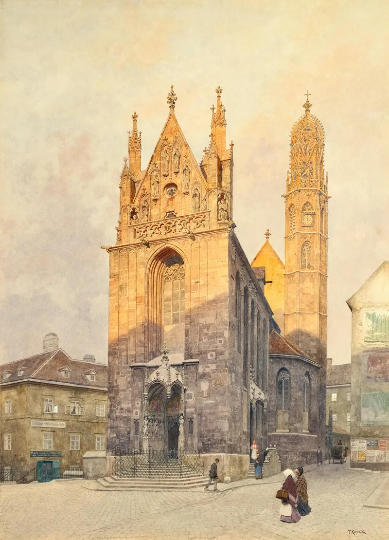 The Church Maria Am Gestade In Vienna At Evening Sun Wall Art by Franz Kopallik - High-Resolution Digital Print
