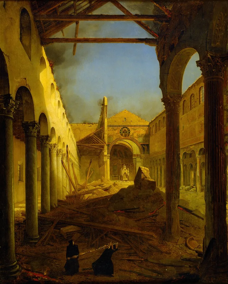 The Church Of San Paolo Fuori Le Mura The Day After The Fire Of 1823 Wall Art by Louis Léopold Robert - High-Resolution Digital Print